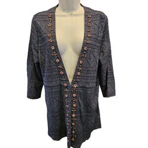 Soft surroundings linen blend size L Aztec mixed media hook cardigan tunic EUC